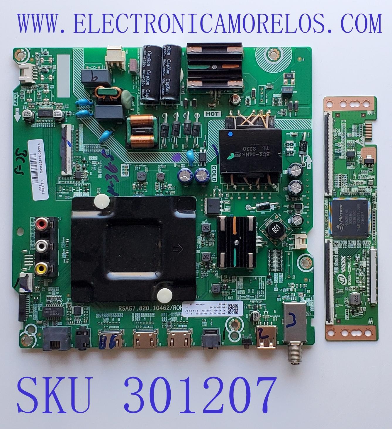 KIT DE TARJETAS PARA TV HISENSE / MAIN FUENTE 284876 / RSAG7.820.10462/ROH / RSAG7.820.10462/ROH / 284875 / T-CON 8T03D25442CHT / DCBDM-X296C_03 / 22122800800836 / PANEL HD580X1U91-L1/S0/GM/CKD3A/ROH/1 / MODELO 58R6E3